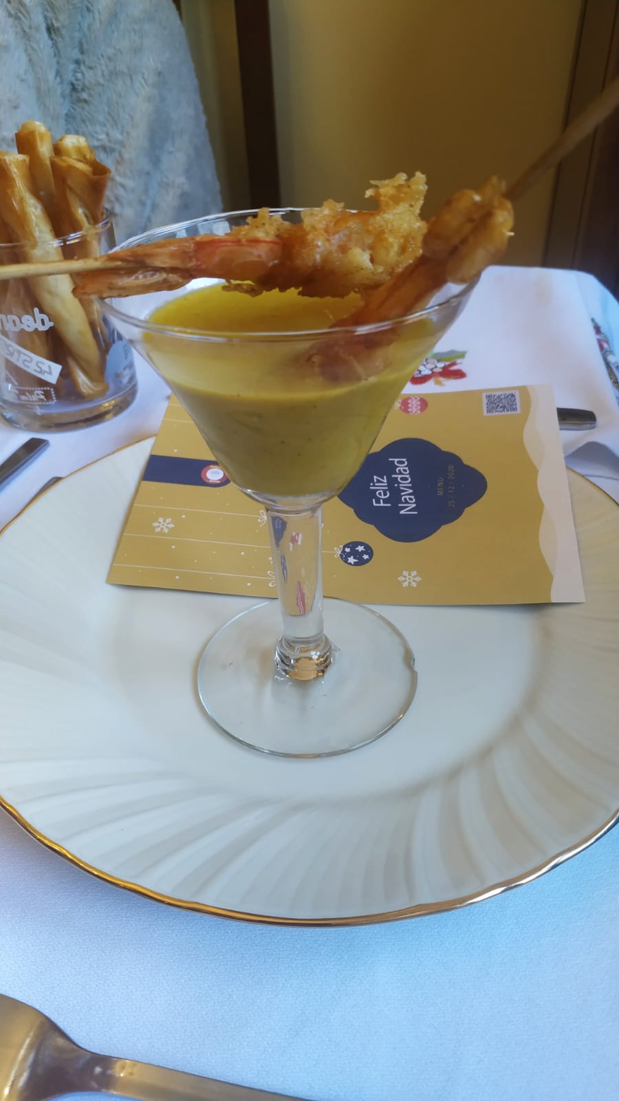 Crema de Puerros con gambas